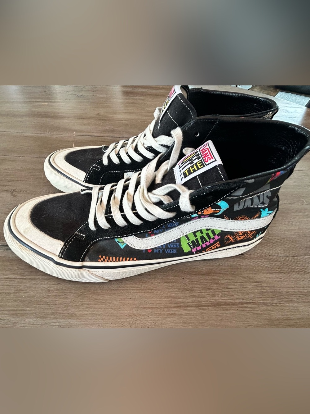 Vans Black & White High-Top Sneakers with Neon Graphic Panels